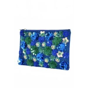 NEW TREASURE JEWELS women's floral beaded clutch bag in blue